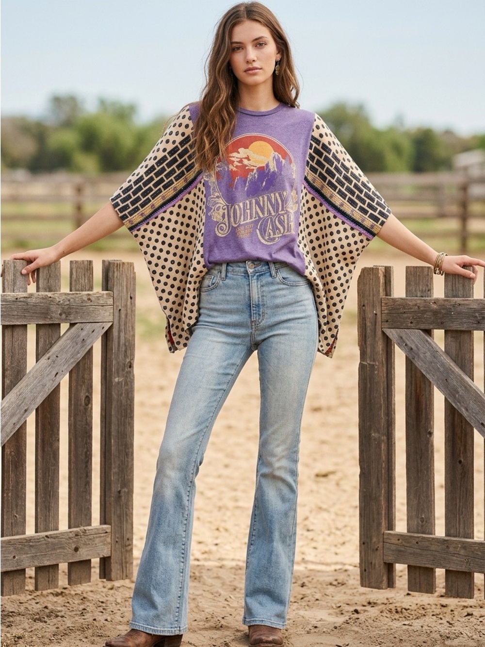 Handcrafted Upcycled Johnny Cash Kantha Tunic NWT One Size